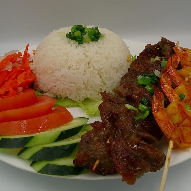 Grilled Shrimp and Pork with Jasmine Rice.